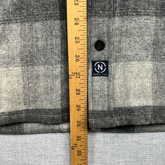 Vintage Y2K Nautica Jeans Heavy Flannel Shirt Jac Mens Large Gray Plaid Shacket - Picture 6 of 11